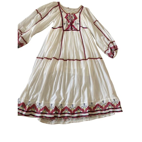 Free People Sweet Escape Embroidered Boho Peasant Folklore Dress White Red XS - Picture 12 of 12
